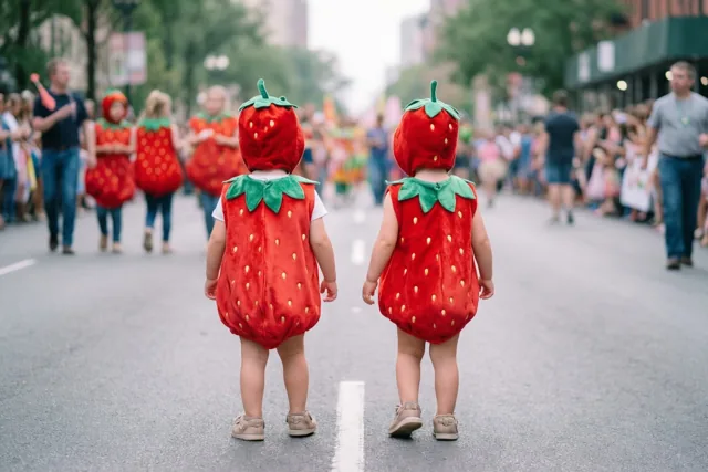 Aardbeitjes op stap in de stoet