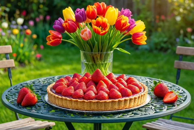 Lente met aardbeientaart
