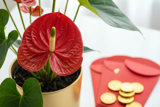 Feestelijke anthurium, gelukkige nieuwjaarswensen