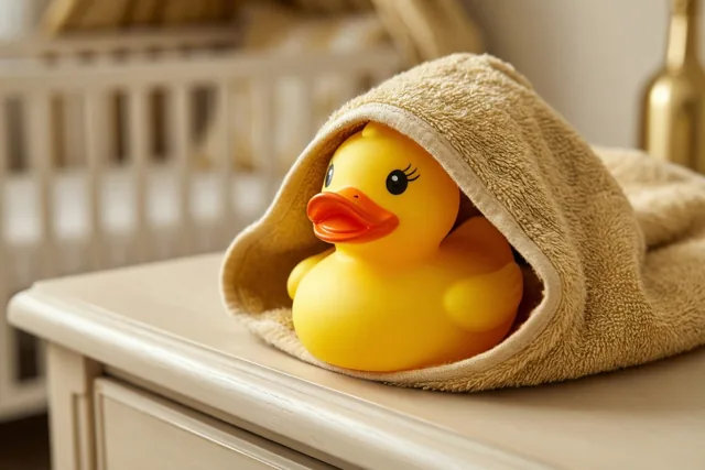 Badeendje wacht op kleine spetters