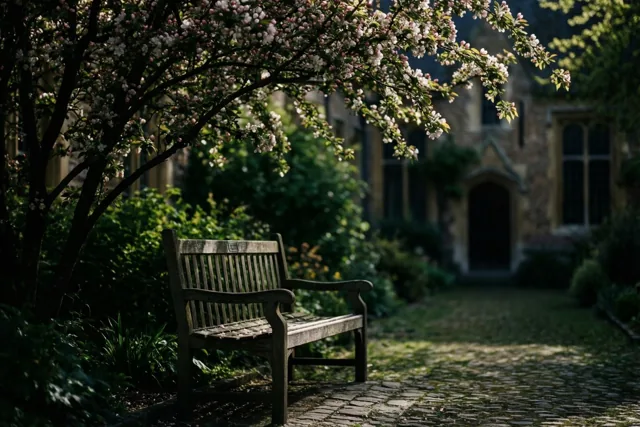 Even zitten onder de bloesems