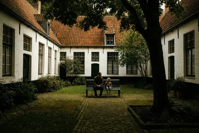 Papa's rust op de binnenplaats