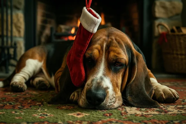 Een kerstsok boven zijn neus
