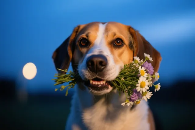 Een beagle brengt je dank