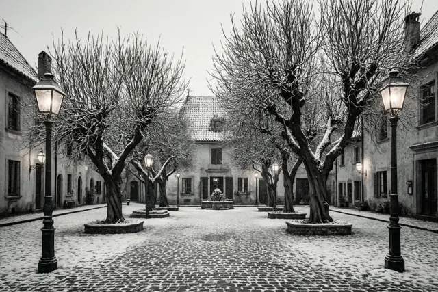 Dorpsstilte in zwart-wit