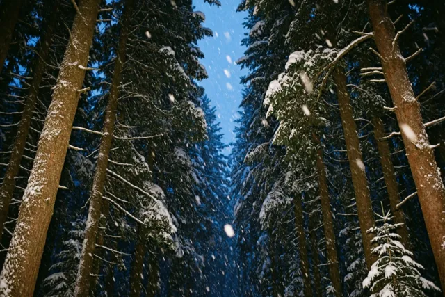 Winterhemel boven de sparren
