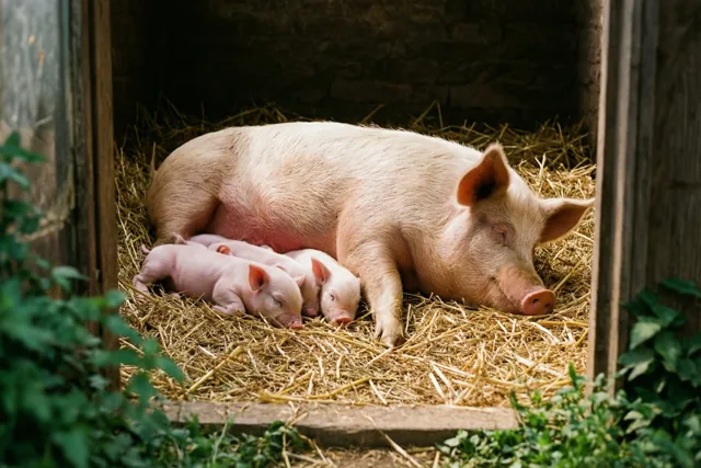 Uitgerust bij mama varken
