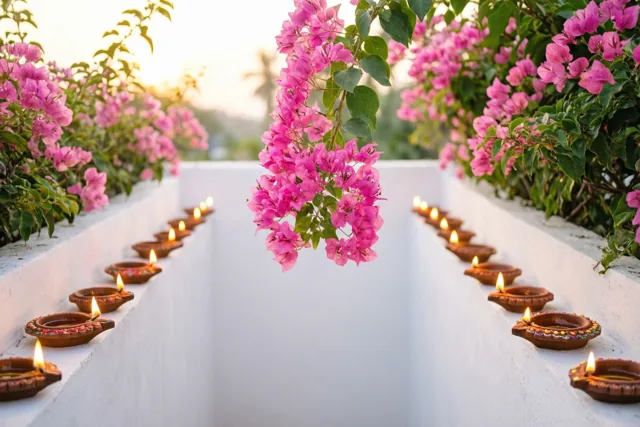 Een roze bloemengroet met Diwali