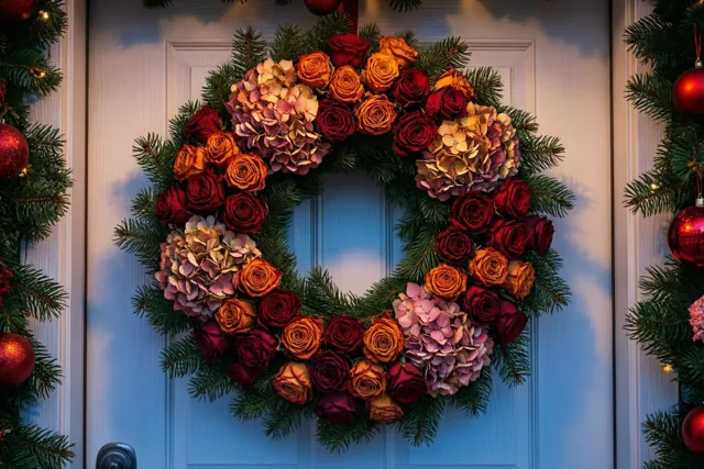Een bloemenkrans verwelkomt Kerst