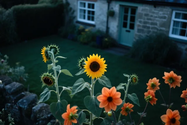Dahlia's bij het huisje