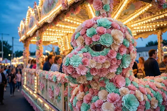 De bloemenstoet in avondlicht