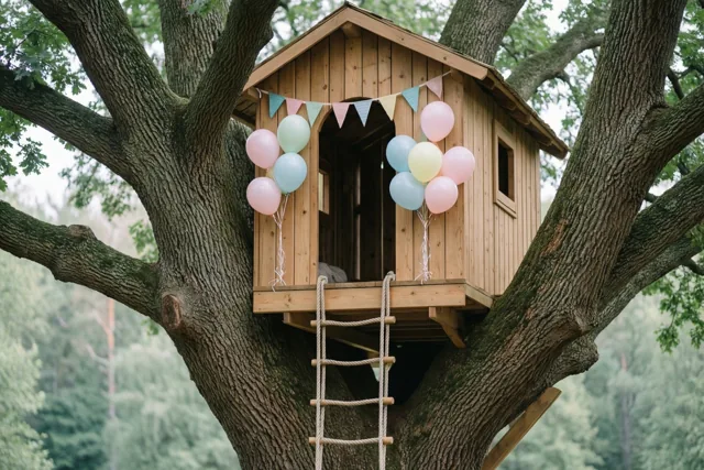 Hoog tussen de verjaardagsballonnen