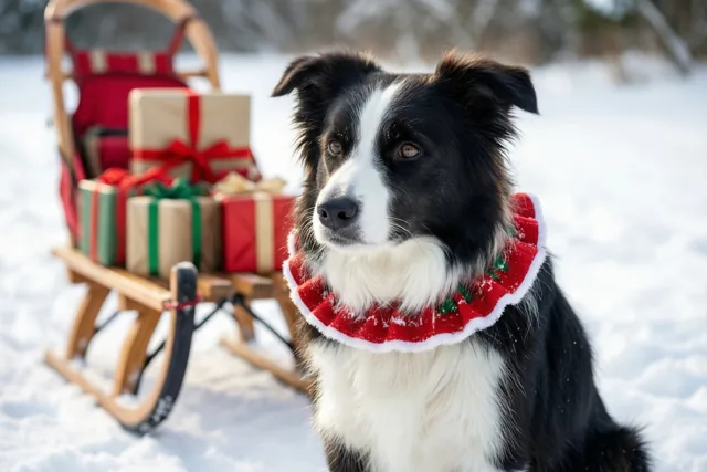 De collie brengt kerstpakjes