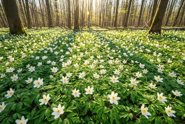 Lentelicht op de bosanemonen