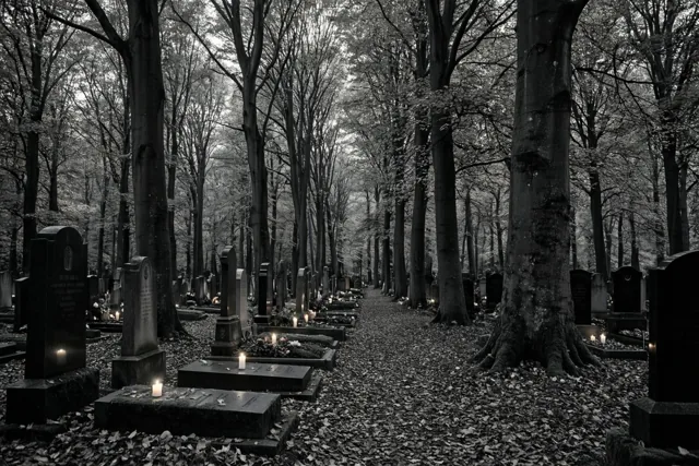 Stil herdenken tussen de bomen