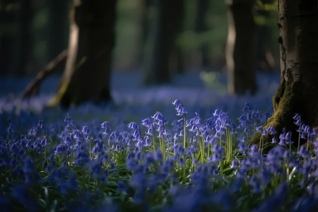 Lentelicht op blauwe bloemen