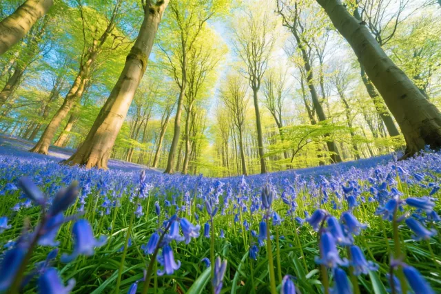 Fris groen boven bloemenblauw