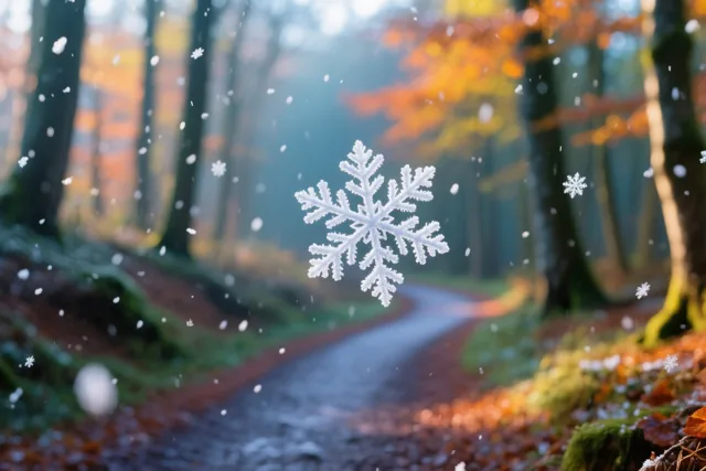 Sneeuw tussen de herfstkleuren