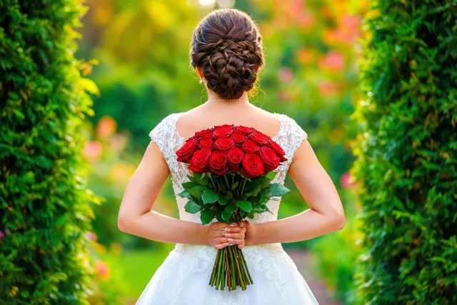Een bruidsboeket rood van liefde