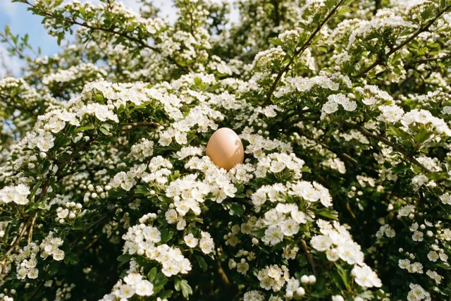 Een eitje tussen de bloesems