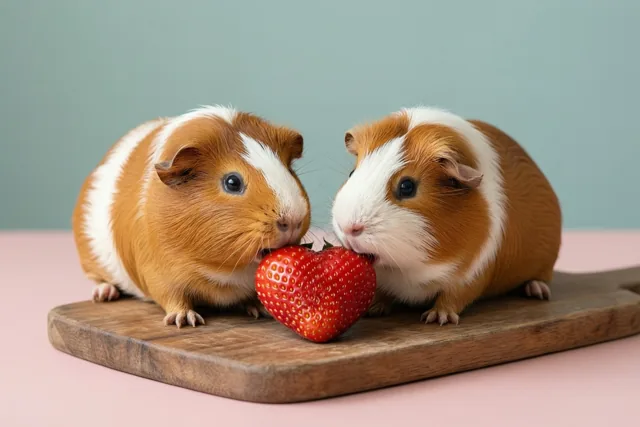 Twee cavia's, één aardbeienhart