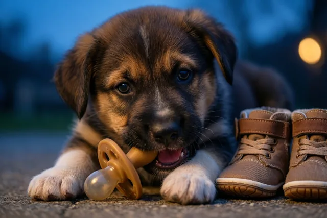 De pup keurt het tutje