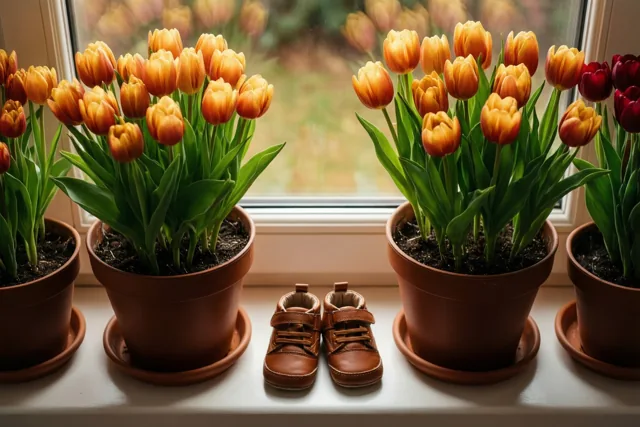 Tulpen wachten op kleine voetjes