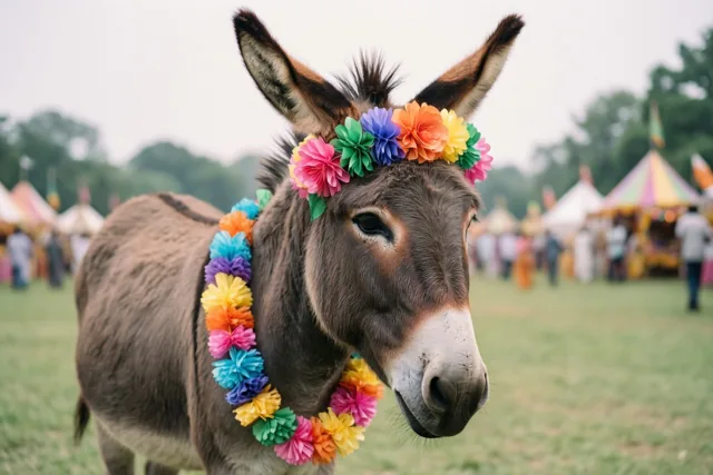 Een ezel vol carnavalskleur