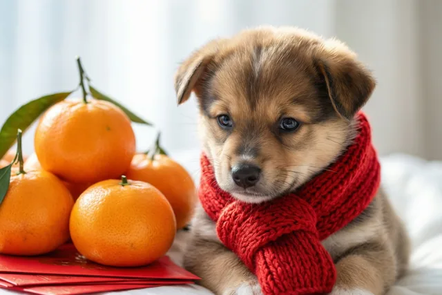 Een puppy vol nieuwjaarswensen