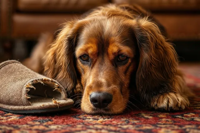 Bruine spaniel vraagt vergeving