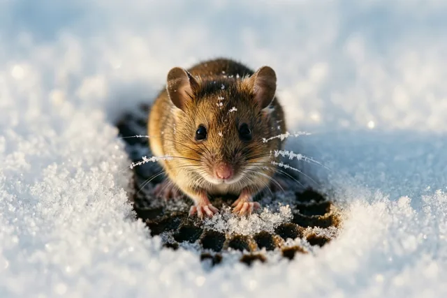 Wintersnorretjes van een veldmuis