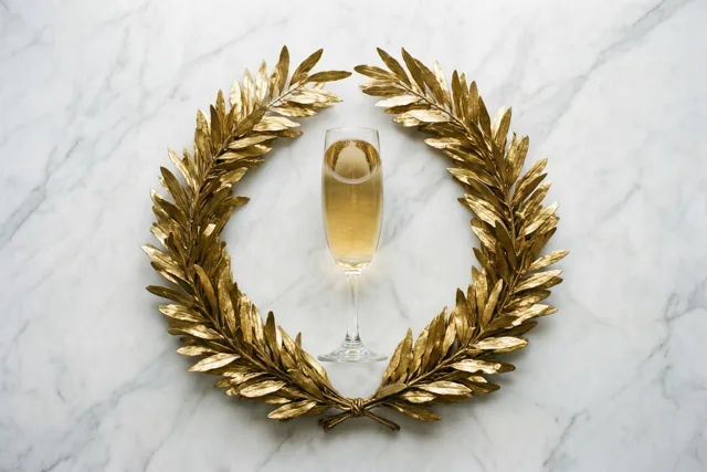 Bekroond met een glas champagne