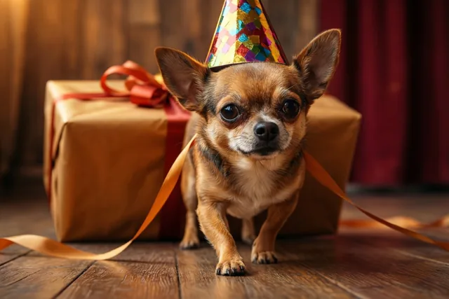 Een chihuahua brengt verjaardagsgeluk