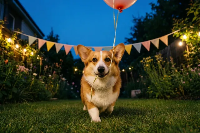 Avondfeest met een corgi