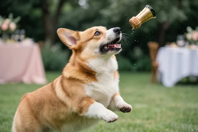 Een vreugdesprong van de corgi