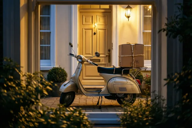 De oude scooter is thuis