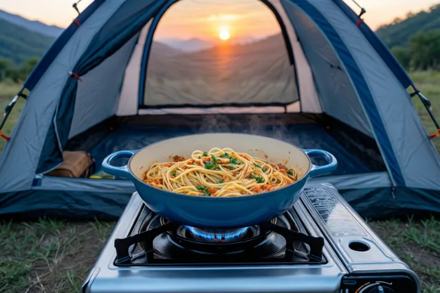 Kampeeravond met dampende pasta