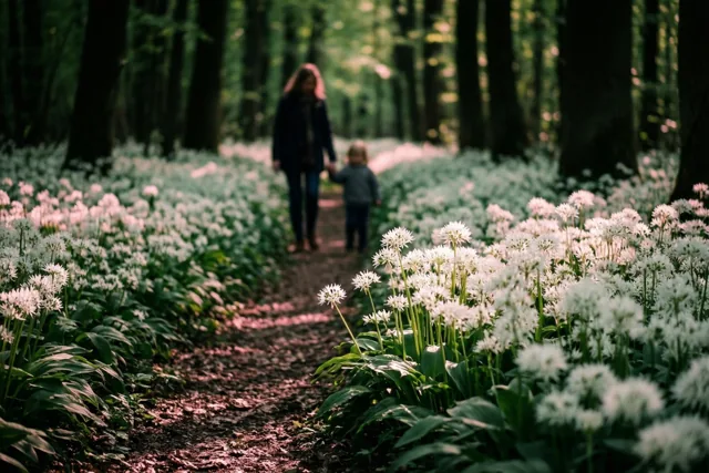 Aan mama's hand door het bos