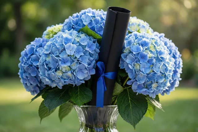 Blauwe hortensia's voor je diploma