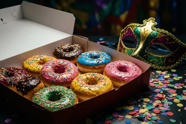 Donuts in carnavalskleuren