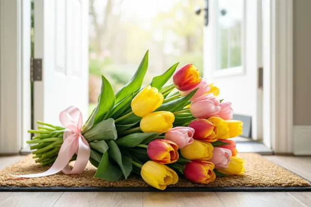 Dankjewel in drie kleuren tulpen