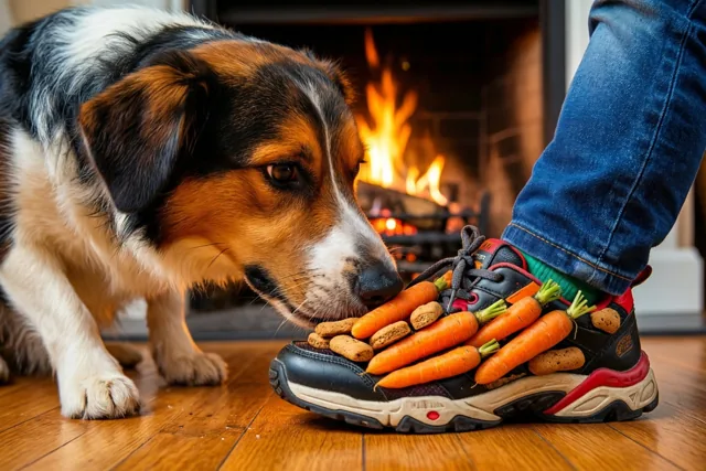 De hond keurt het schoentje