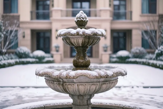 Winterdruppels langs de fontein