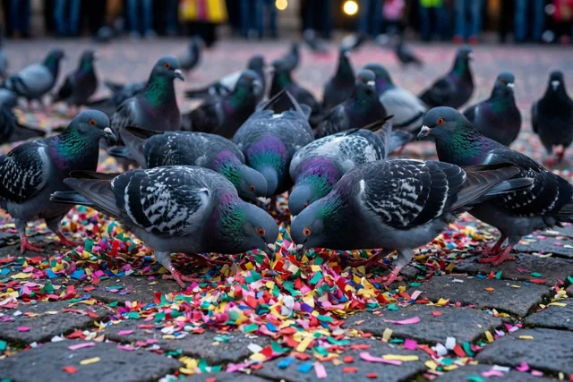 Duiven in carnavalskleuren