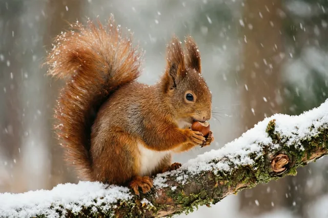 Eekhoorntje met een winterhapje
