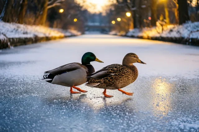Eenden in de winteravond