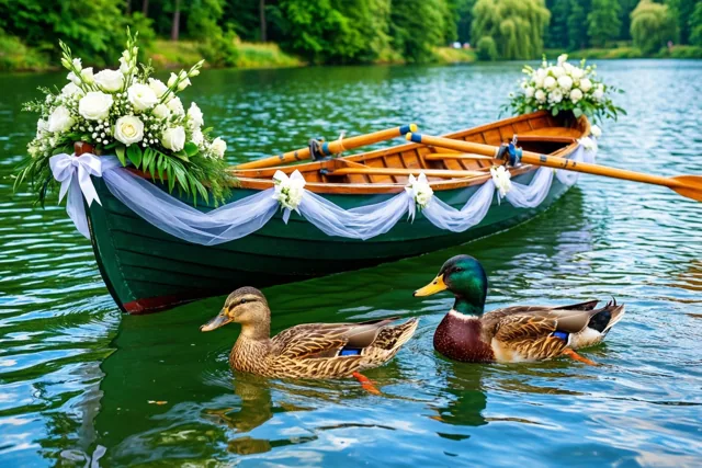 Eenden begeleiden jullie huwelijksbootje