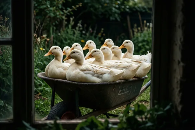 Eendengroetjes aan het raam