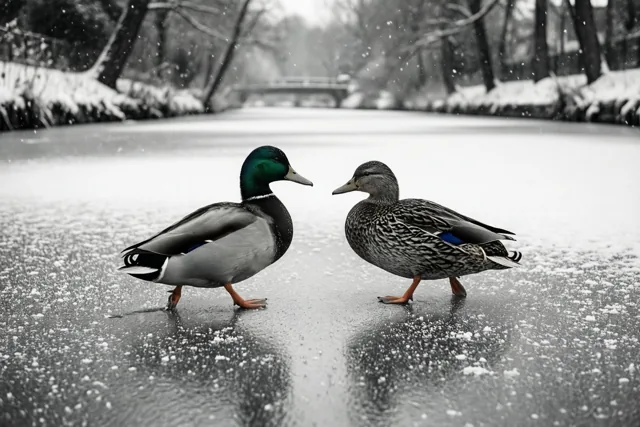 Eenden kleuren de winter