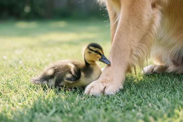 Eendje met een grote vriend